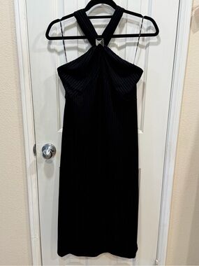 DKNY Black Halter Midi Dress with Twist Back Detail